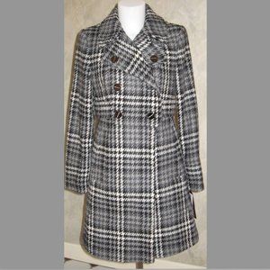 Miss Sixty M60 Plaid Wool Blend Double-breasted Long Coat Grey M $295